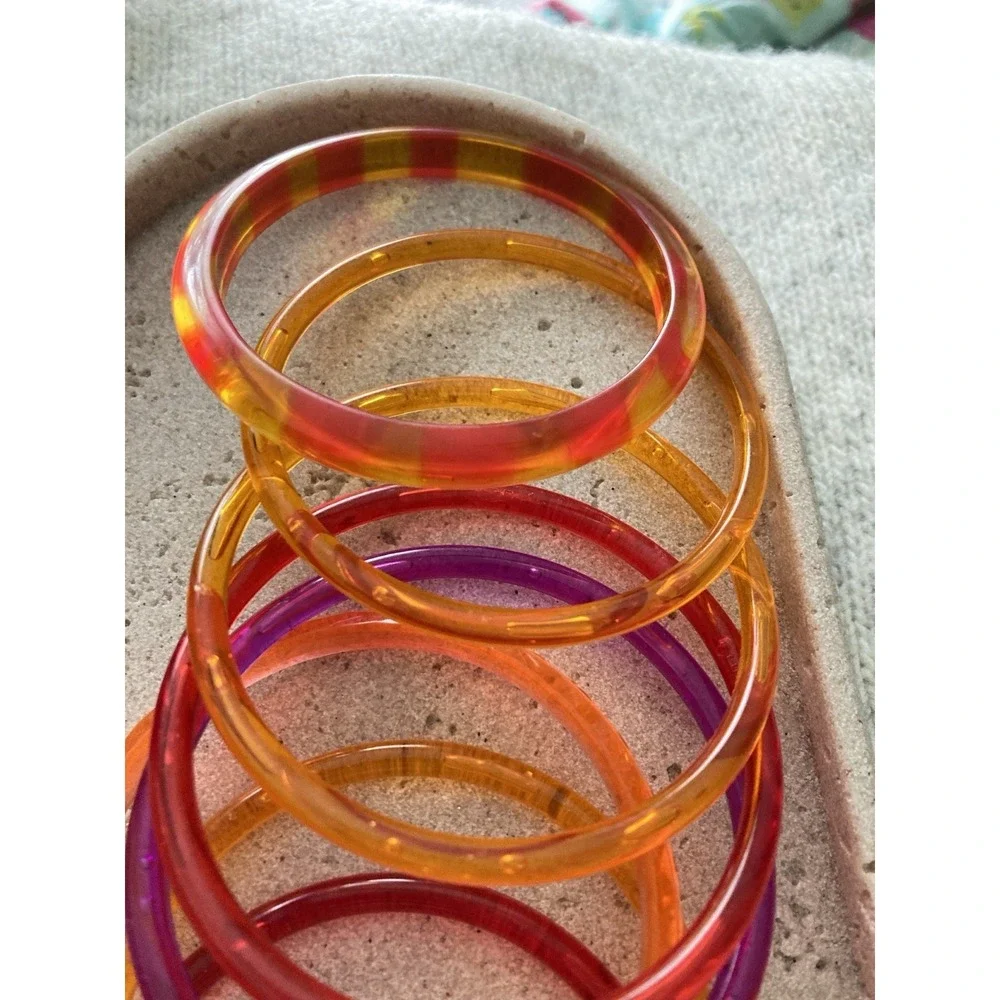 80’s Style Neon Plastic Bangle Bracelets Set Of 8 Colorful Stackable Statement